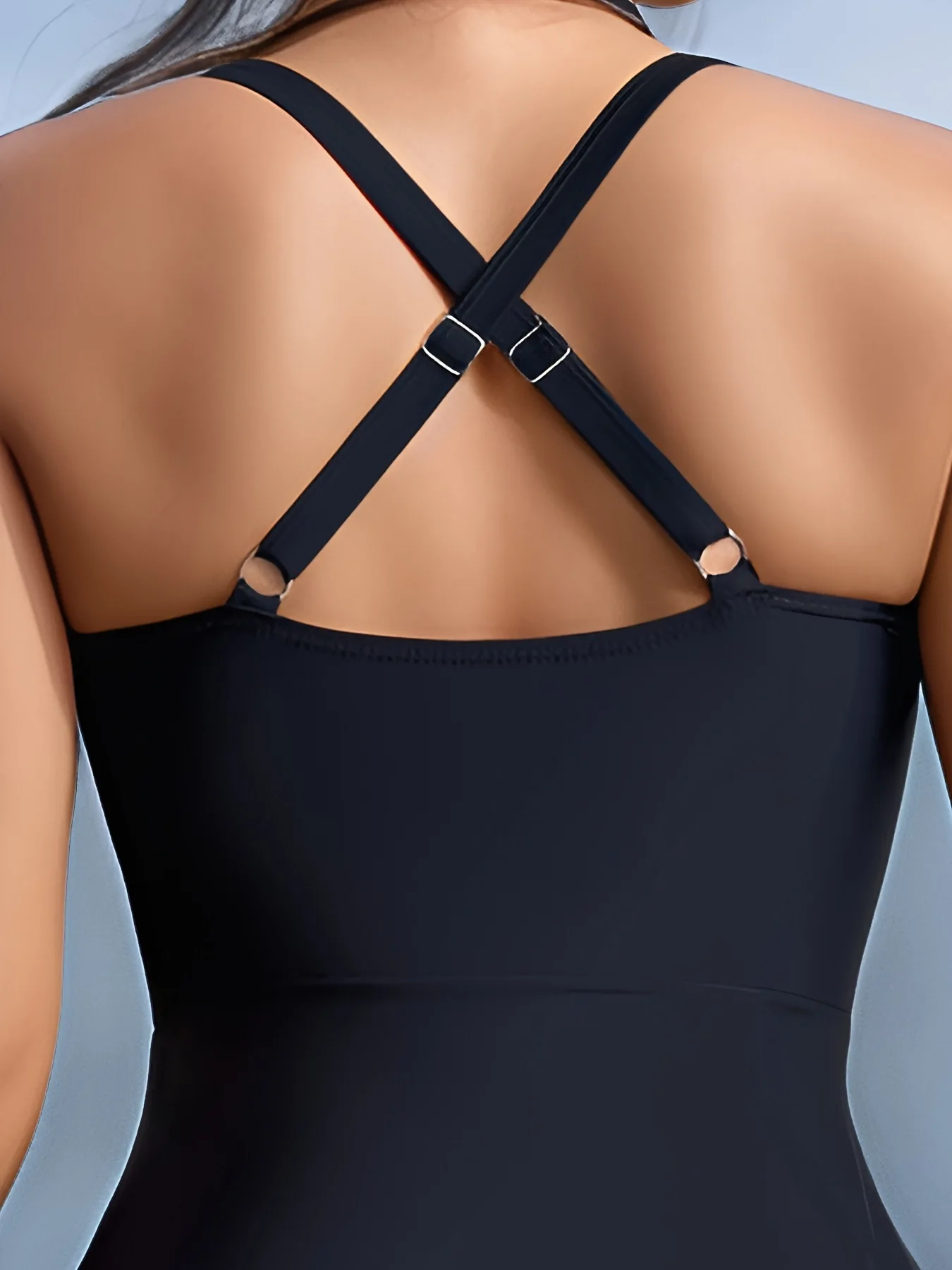 2025 Traje de baño de una pieza de Color sólido para mujer, sin mangas, fruncidos de busto y diseño cruzado en la espalda, traje definidor de cintura, vacaciones y playa