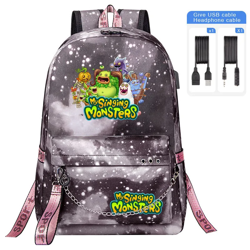 Cartoon My Singing Monsters Print Schoolbag Kids Student School Backpack Large Capacity USB Bagpack Teenage Boy School Book bag