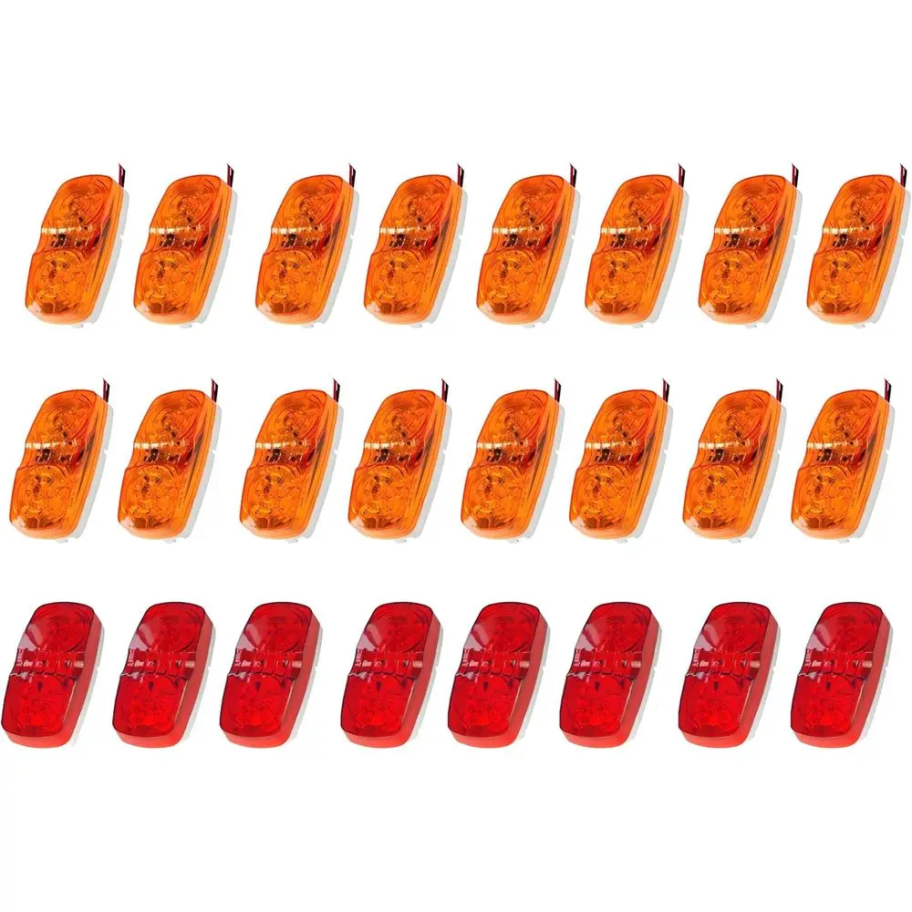 

24 шт. светодиодных габаритных фонарей для прицепов и автодомов, 4x2 дюйма, тип «Бульзай»/«Тигровый глаз»/«Двойная пузырьковая линза», 10 светодиодов, янтарный/красный, 12В, стандартные.