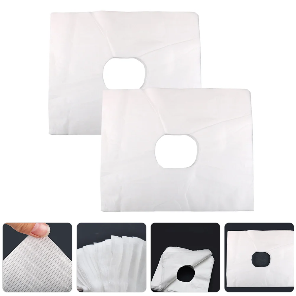 

200Pcs Disposable Massage Face Headrest Covers Non-Woven Soft Comfortable Salon Face Pillow Cushions Hole Covers for Massage Bed