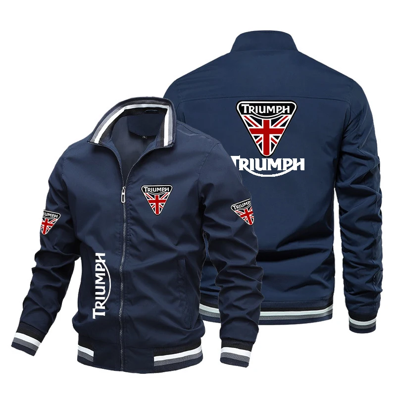Triumph Motorcycles Union Jack Flag Printed Men Bomber Jacket Stand Collar Zip Up Coat Male Biker Racing Windproof Outerwear Fas