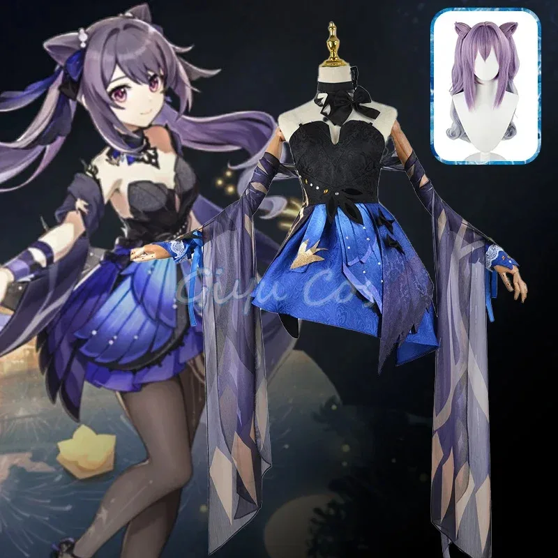 

Genshin Impact New Skin Keqing Cosplay Costume Uniform Wig Anime Chinese Style Halloween Costumes Game Opulent Splendor