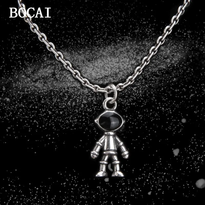 BOCAI New S925 Sterling Silver Trendy Personalized Cool Hip-hop Punk Fashionable Space Astronaut Men and Women Pendant