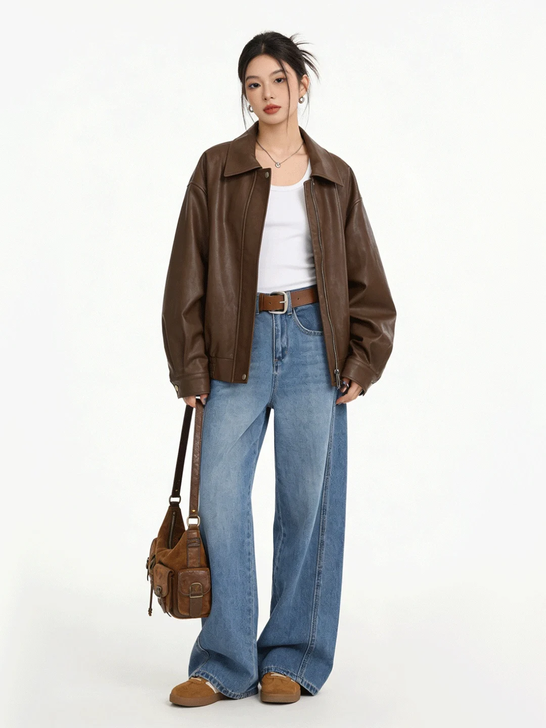 

High Waist Korean Sle Distred Denim Jeans Wide Leg Slimming Soft Drapey Floor Length Pants Everyday Wear for Ladies