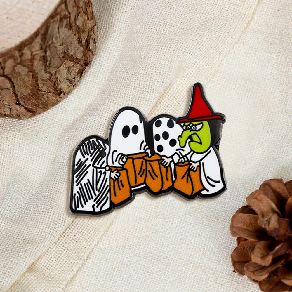 Lustige Kürbis-Geister-Emaille-Anstecknadeln „Trick or Treat“-Broschen Halloween-Party-Abzeichen Niedliche Cartoon-Tier-Hexen-Reversnadeln Großhandel – Detail 8