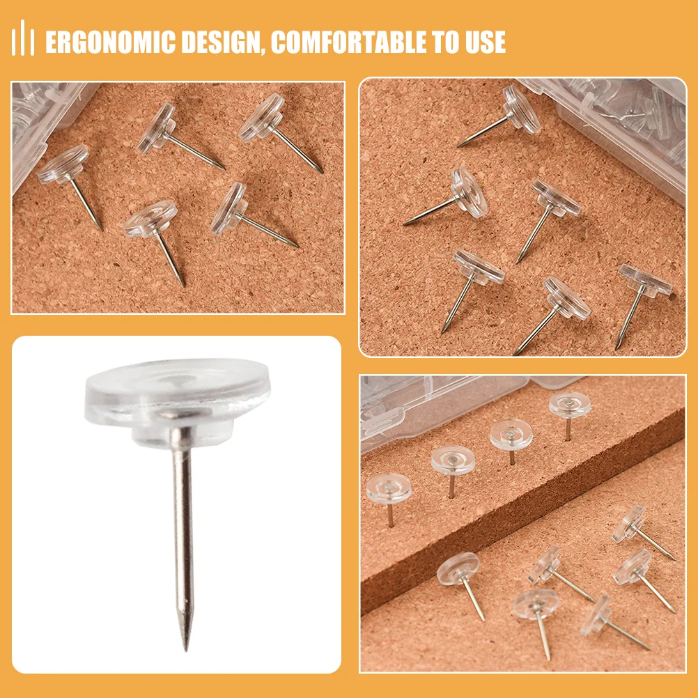 100 Pcs Cork Board Thumbtacks Map Clear for Office H-nail Wall Hangings Plastic Pushpins