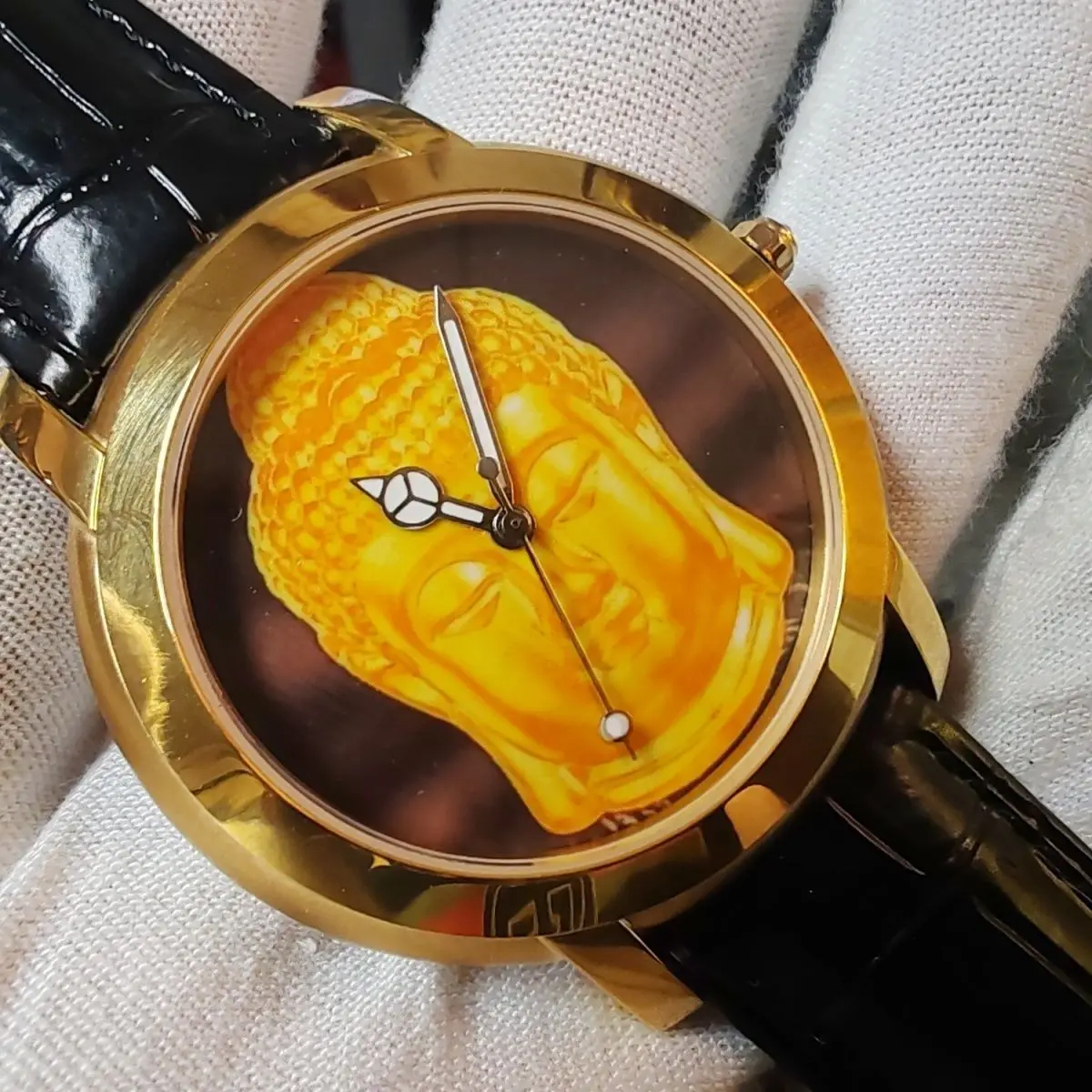 الرجعية بوذا تمثال كوارتز ساعة اليد العصرية موضة مضيئة اللوحة على غرار الفولاذ المقاوم للصدأ الياقوت ساعة يد رجالي #4