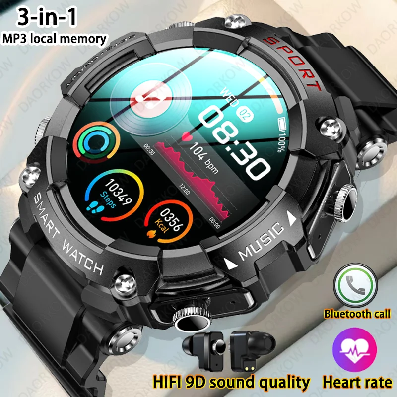 2023 New local TWS Music smartwatch headphones 3 in 1 Men's smartwatch with earbuds 10 hours of powerful sound effects for music