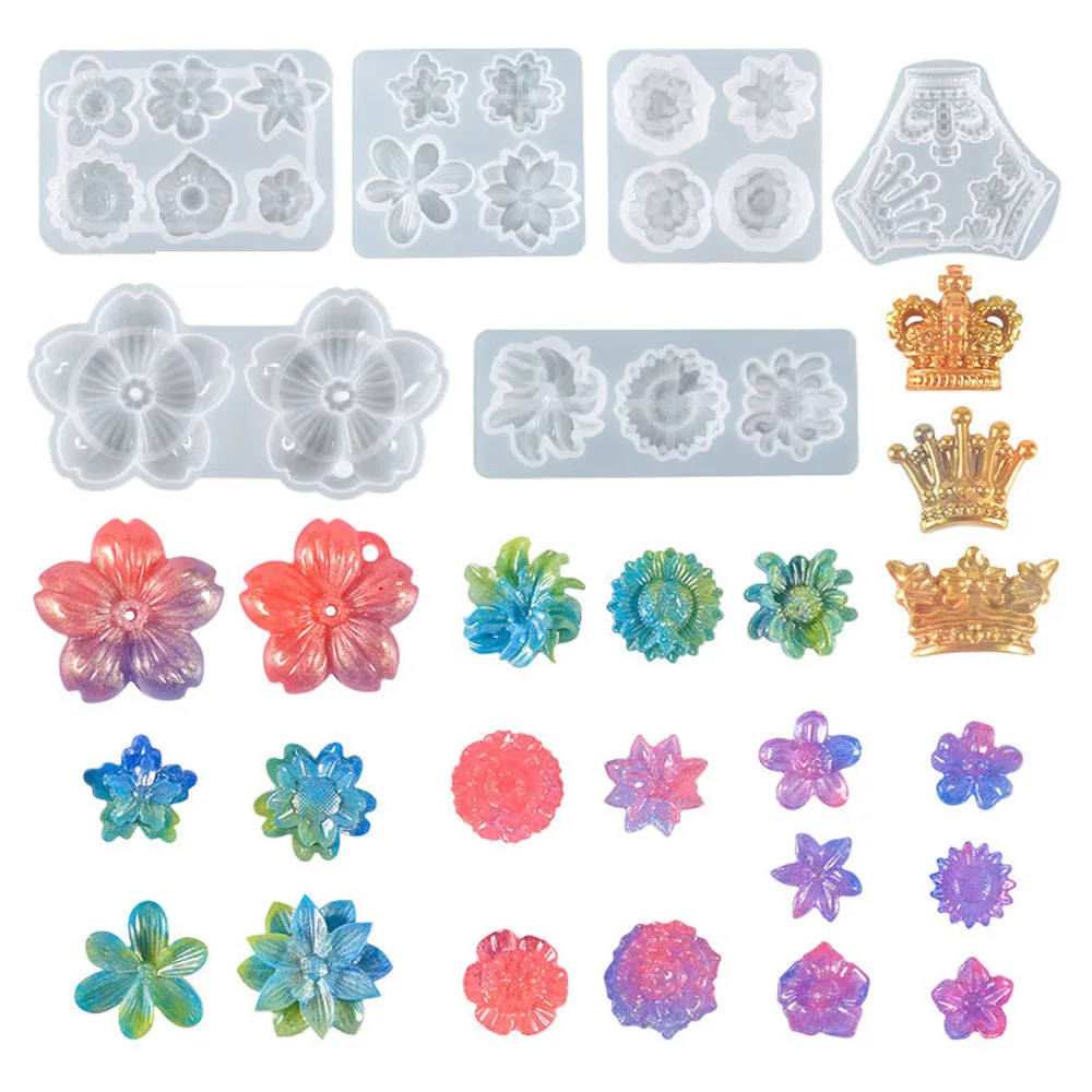 

Flowers Patch Silicone Mold Crown Epoxy Resin Moulds for DIY Epoxy Resin Crafts Hairpin Jewelry Decoration Jewelry Accessories