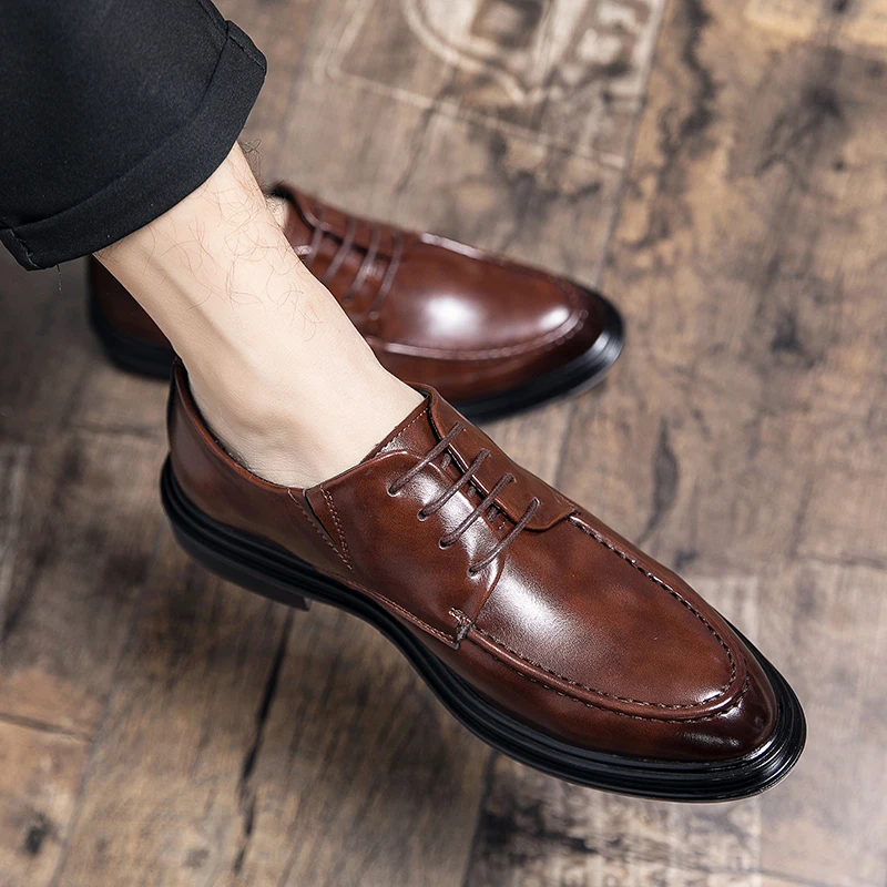 

Casual Handmade Leather British Style Men Formal Dress Shoes High Quality Leather Business Pointed Oxfords Shoes Men's for Party