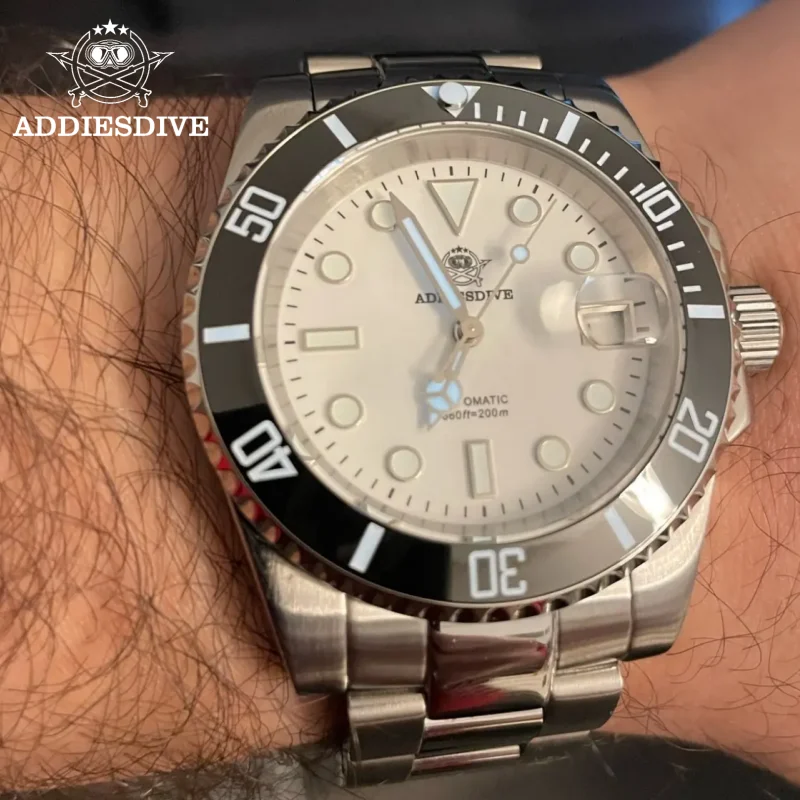 Addiesdive 41 مللي متر ساعة للرجال نافذة التقويم 200 متر مقاوم للماء BGW9 سوبر مضيئة 316L الفولاذ المقاوم للصدأ ساعة كوارتز Reloj hombre