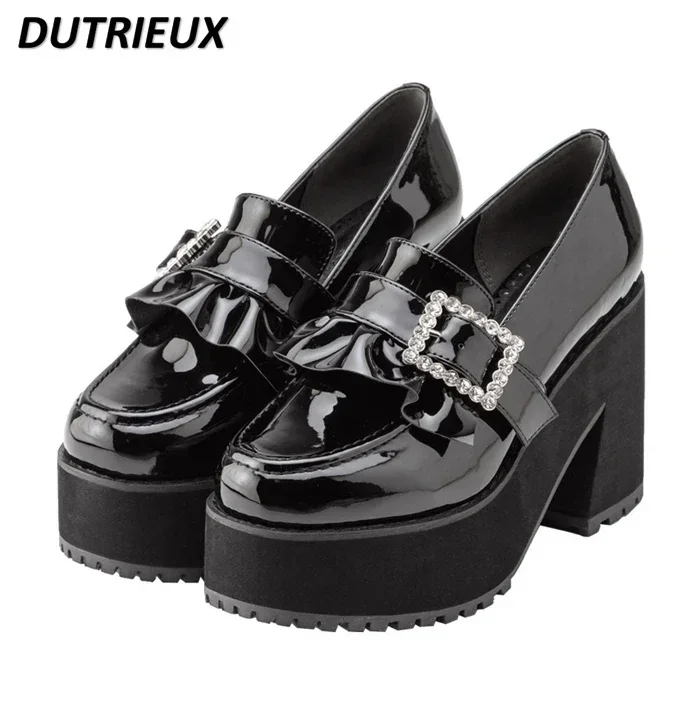 2023 New Summer Autumn Women\'s Shoes Japanese Lolita Shoes Rhinestone Pumps for Ladies Square Buckle Heart Buckle Heel Platform