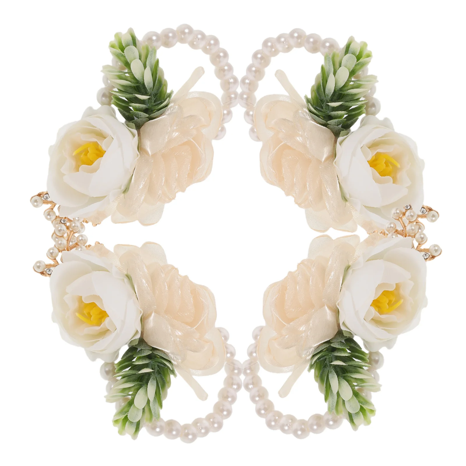 

4 Pcs Wedding Wrist Flower Bridesmaid's Corsages 、 Decoration Rose Wristlet Bracelet Plastic Artificial