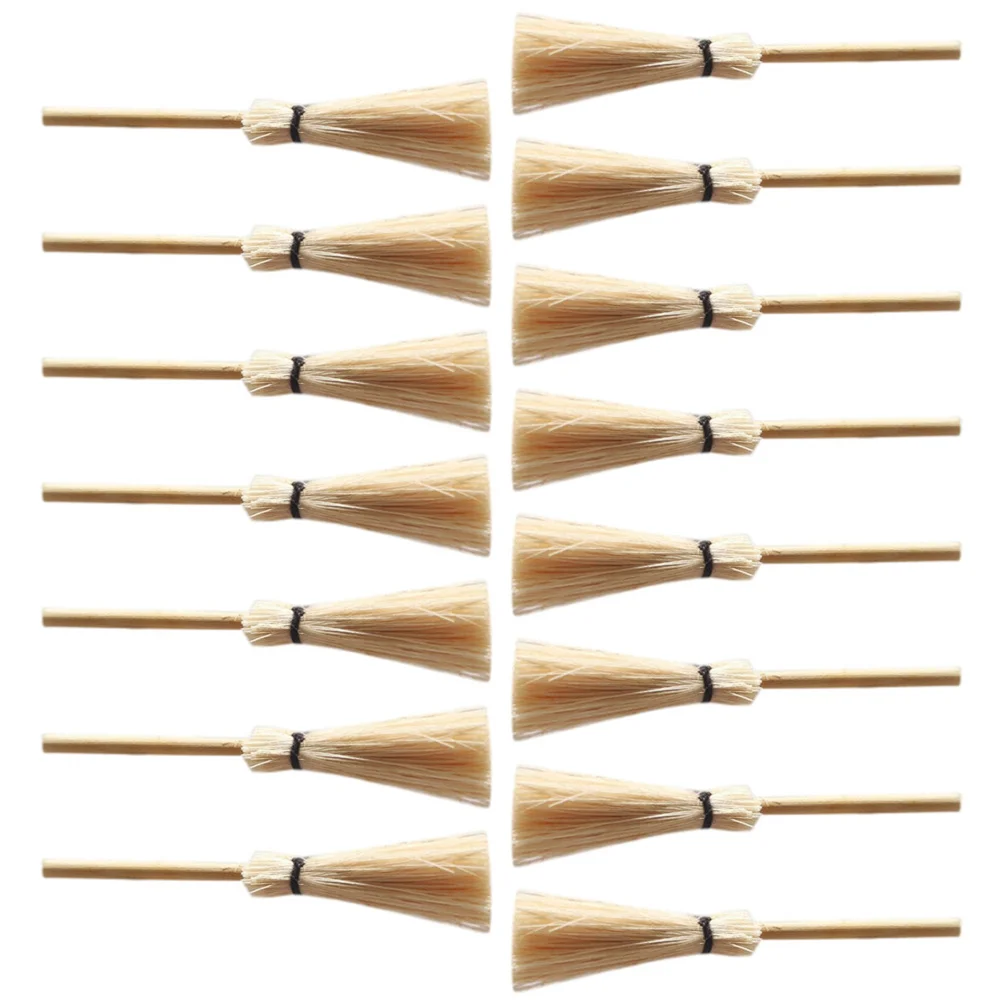 15 Pcs Mini Broom Small Simulation Toy House Playhouse Accessory Natural Bamboo