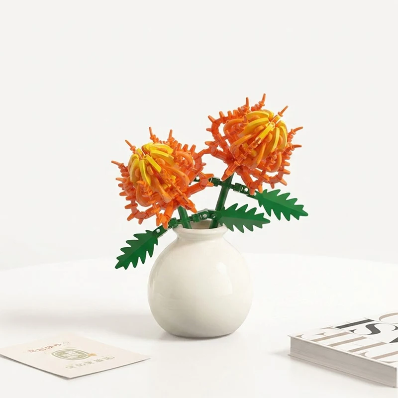 Flower With Vase Building Blocks Model Set Ornaments Rose Tulip Peony MOC Assembly Bricks Decoration Girl DIY Toys Gifts