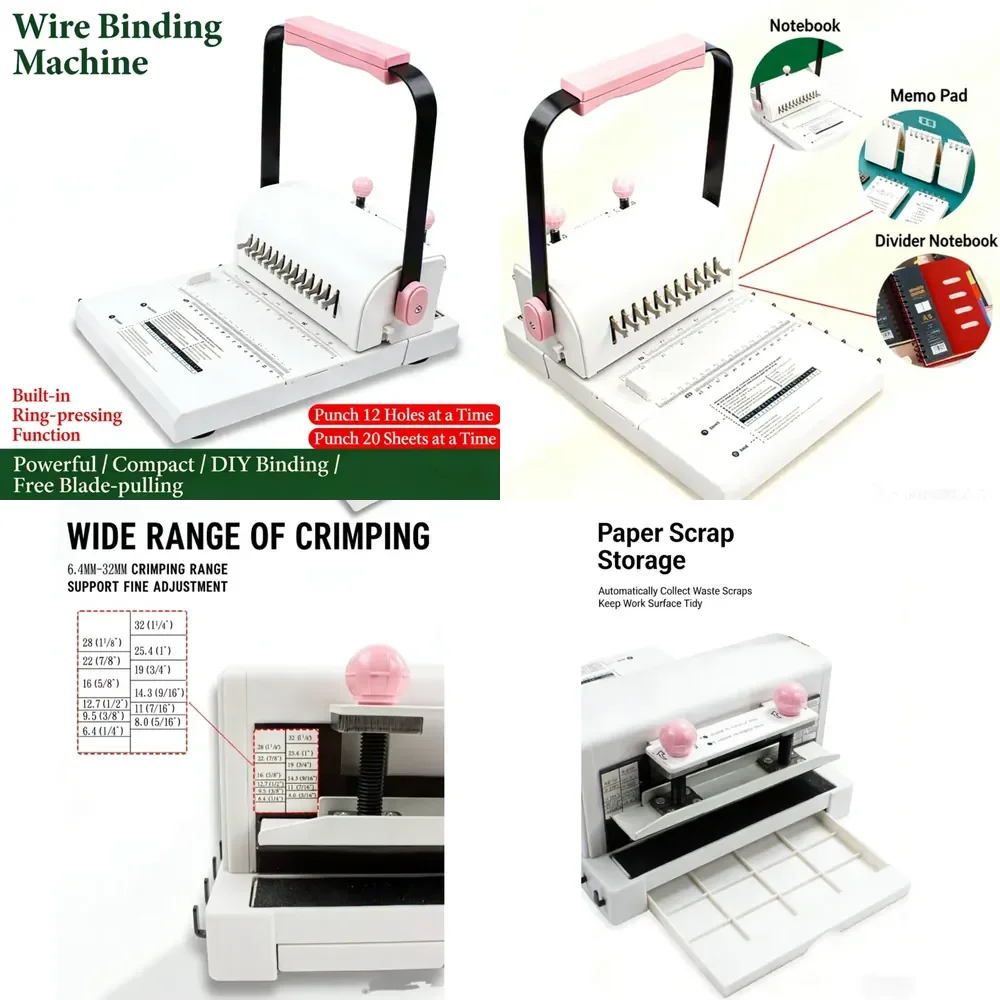 2026 Hot！ Quanheng 2:1 Pitch 12-Hole Desktop Comb Binding Machine Manual Paper Punch 20 Sheets for Document Binding