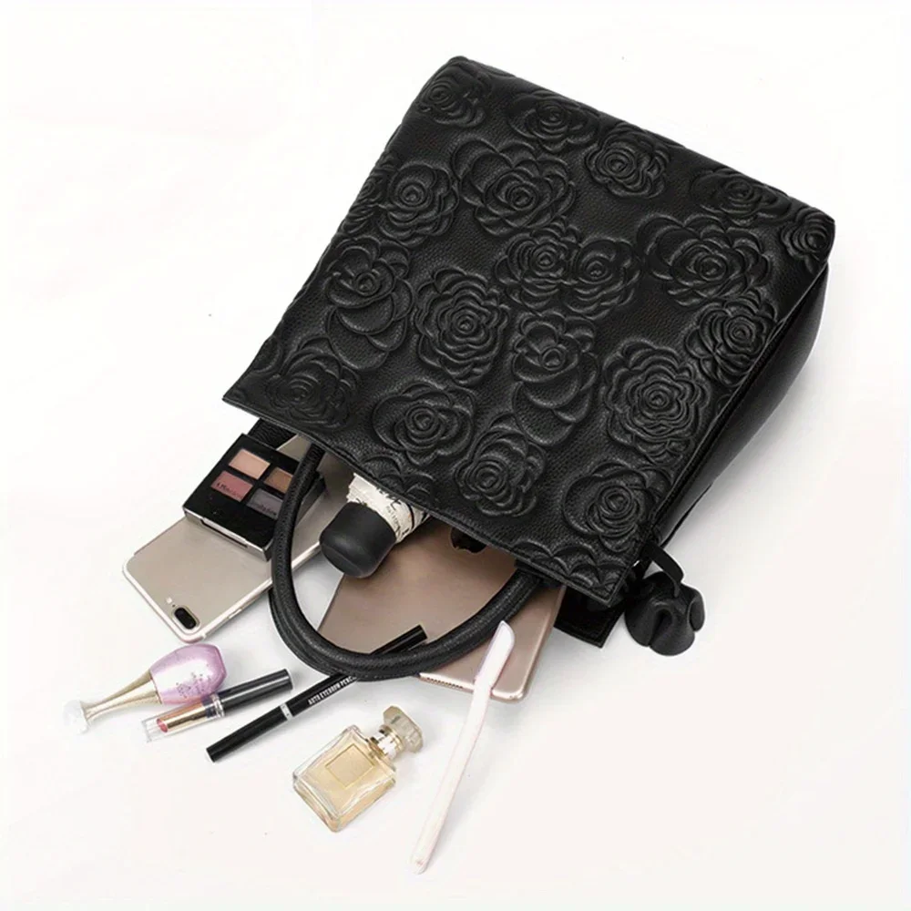 Light luxury elegant retro women's large capacity floral handbag, fashionable vegan leather handbag, women's wallet