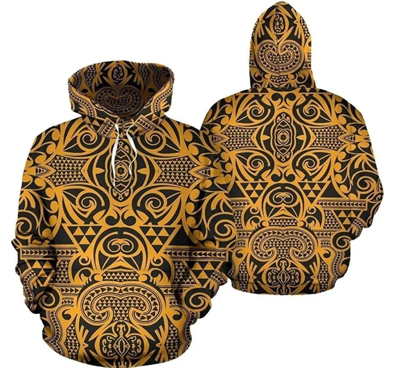 Full Printed Polynesian Tribal Pattern Pullover Hoodie For Men Women Casual Oversized American Samoa Tatau Graphic Sweatshirt