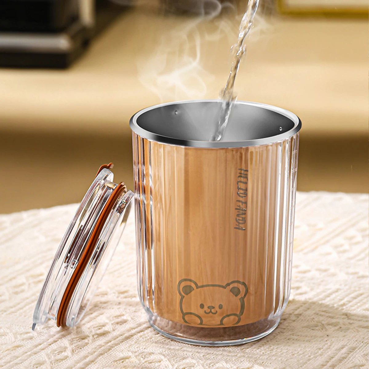 WORTHBUY Thermal Mug 304 Stainless Steel Travel Tea Milk Coffee Mug Leak Proof Water Cup With Straw Portable Tumbler 450ML