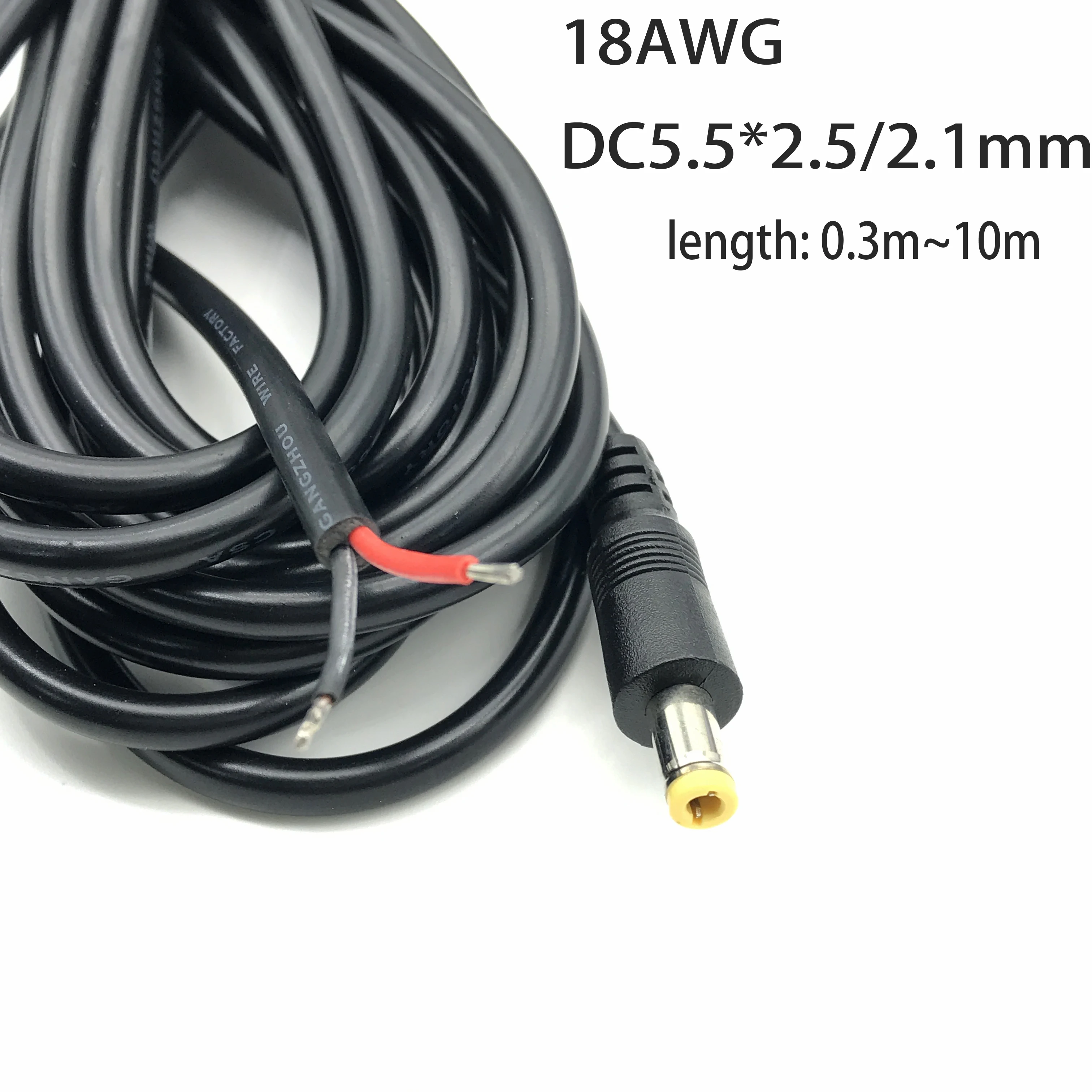 DC Tip Power Plug Jack Connector 5.5*2.1mm 2.5MM Male Cord Cable Power Plug Connector Male Cable Wire 18AWG All copper For CCTV