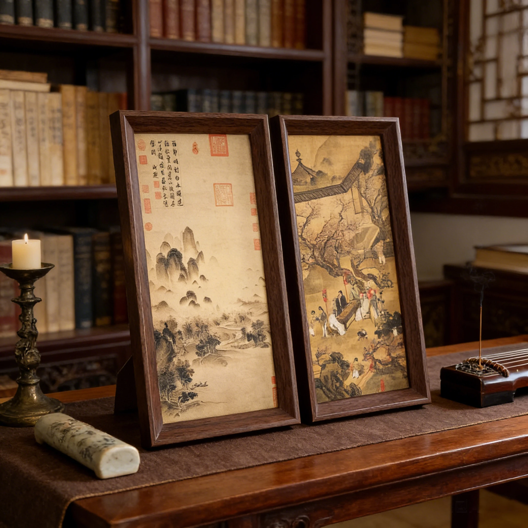 

New Chinese style ancient style traditional Chinese painting landscape painting photo frame placement table art desktop Decor