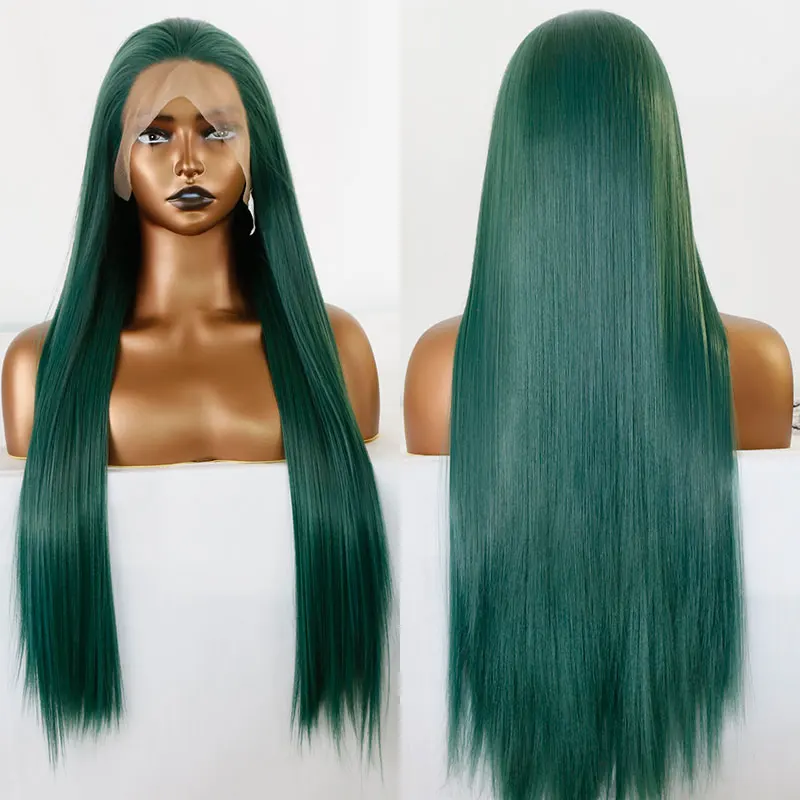 Bombshell Dark Green Hair Color Straight Synthetic Lace Front Wigs High Quality Heat Resistant Fiber Hair For Women Daily Use