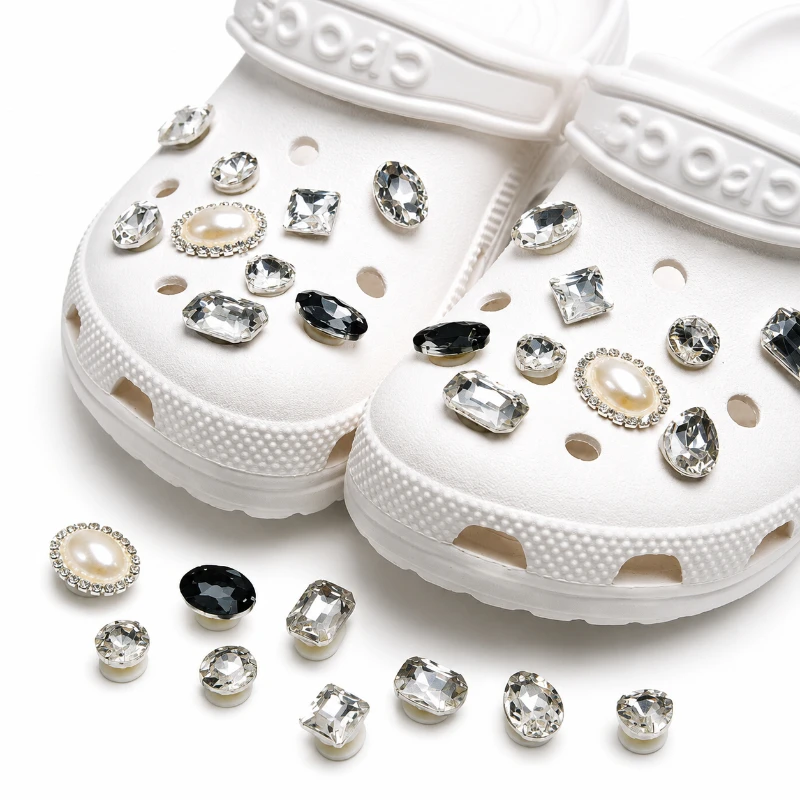 Crystal Rhinestone Shoe Charms for Clog Shoes Mixed Shape Gem Pearl Style DIY Decoration Accessories for Beach Sandals