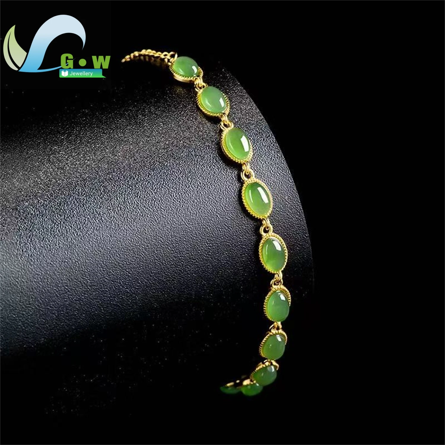 Natural Old Stock Green Hetian Jade Cabochon Bracelet Women's Daily Classic Minimalist Style Exquisite Retro Ethnic Style Gift