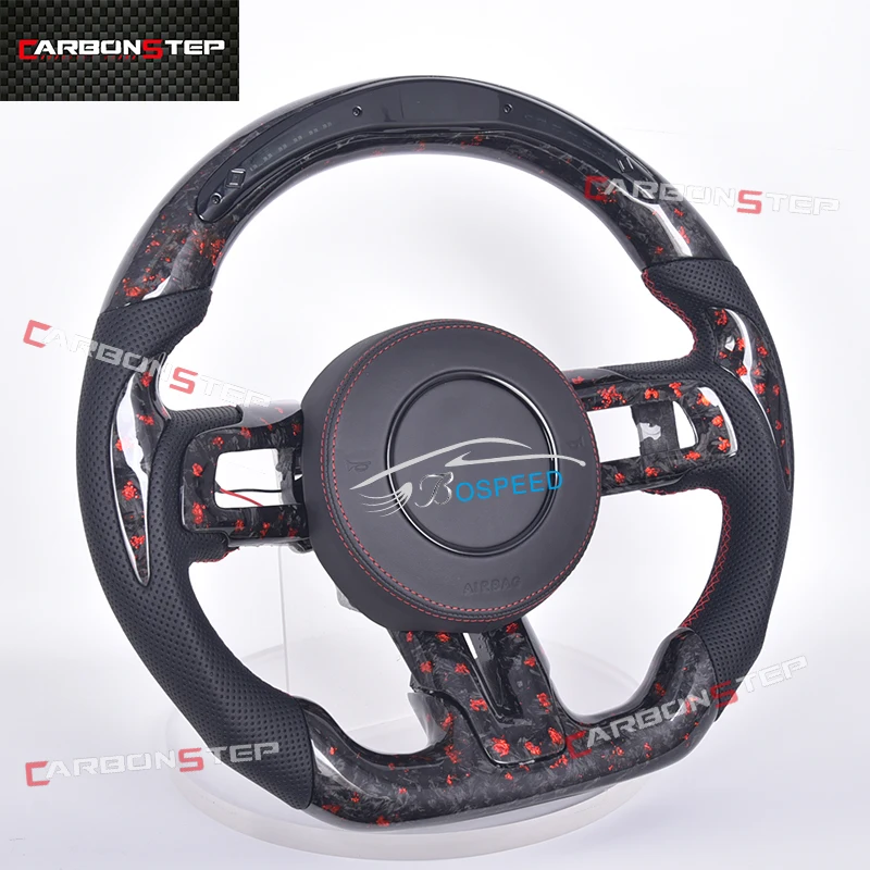 

Sports Carbon Fiber Car Steering Wheel For Ford Mustang Shelby GT14 LED Gloss Alcantara/Leather Custom