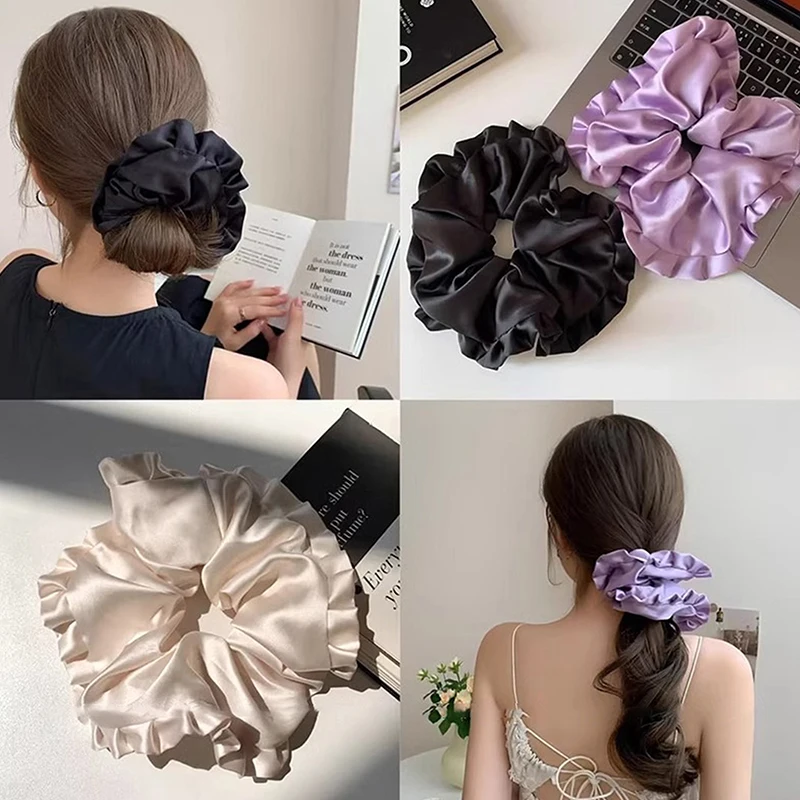 ขนาดใหญ่ Scrunchies ใหญ่ยางผมยืดหยุ่น Girs ผู้ถือหางม้า Smooth ซาติน Scrunchie ผู้หญิงอุปกรณ์เสริมผม