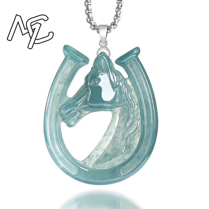S925 Silver Natural Blue Water Jade Horse's Hoof Pendant Necklace Carved Charm Jadeite Jewelry Fashion Amulet Gift Certificate view 5