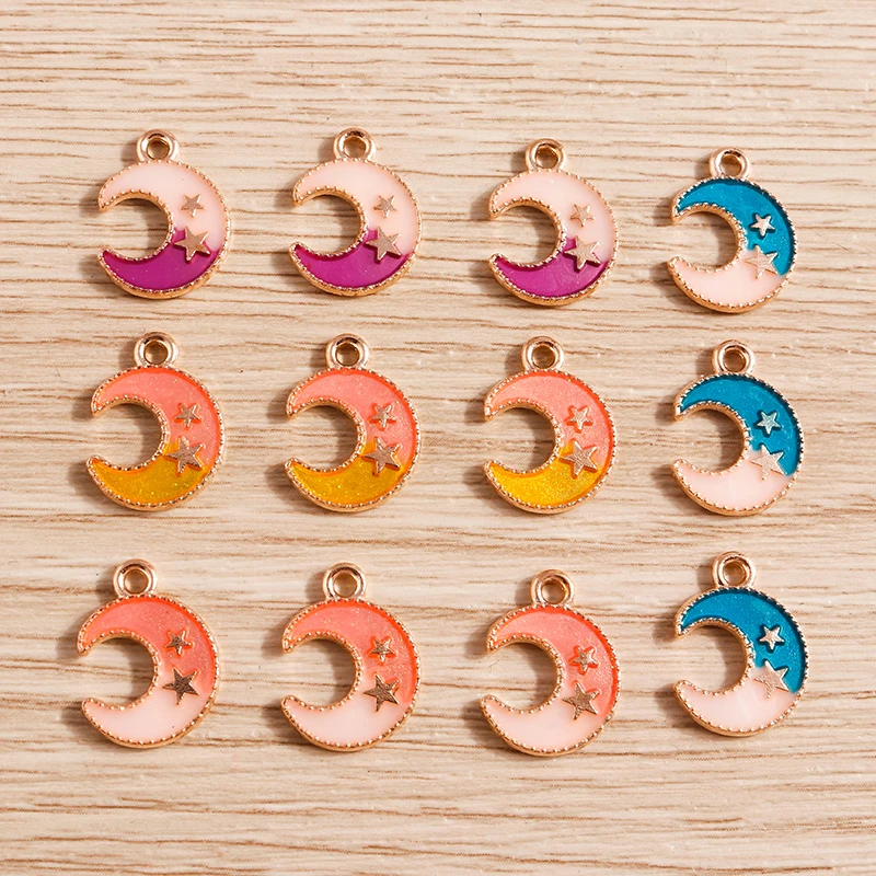 

Tusember 10pcs Fashion Enamel Shining Star Moon Charms Pendants for Necklaces Earrings Bracelet DIY Jewelry Making Accessories