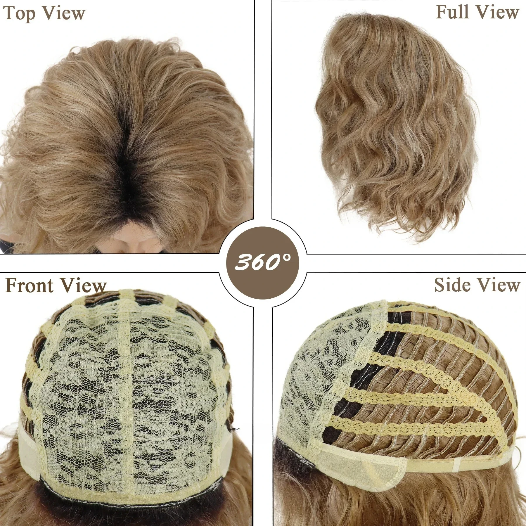 Wig Pirang Ombre Akar Gelap untuk Wanita Wig Bob Pendek Sintetis Gaya Rambut Gelombang Alami Wig Wanita Bergaya Serat Pesta Cosplay Harian