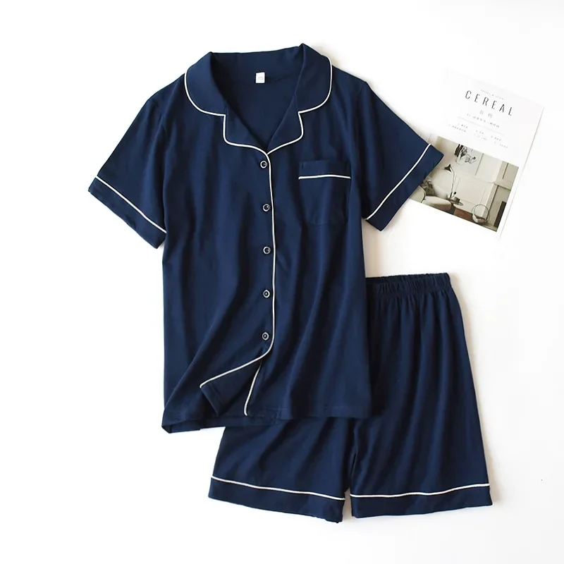 Summer 2024 new cotton couple pajamas suit female short-sleeved shorts men\'s pajamas thin home service suit pyjamas women pink