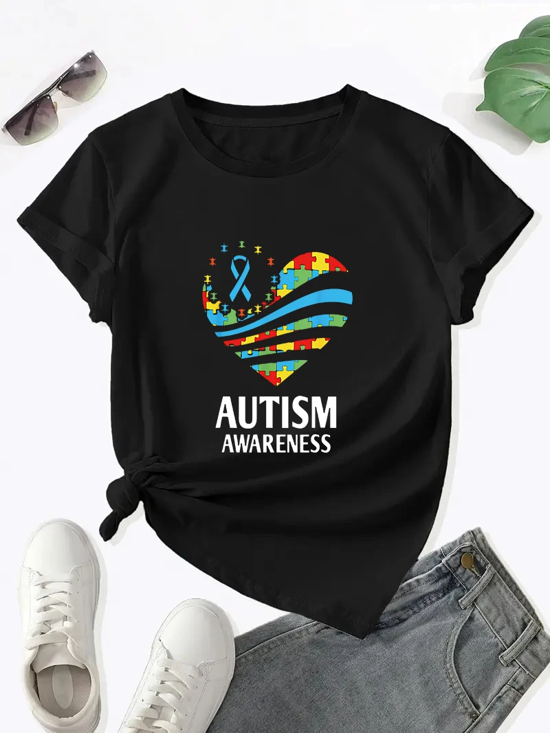 I am Autism Women\'s Round Neck T-shirt Fashion Trend Short Sleeve Care for Autism