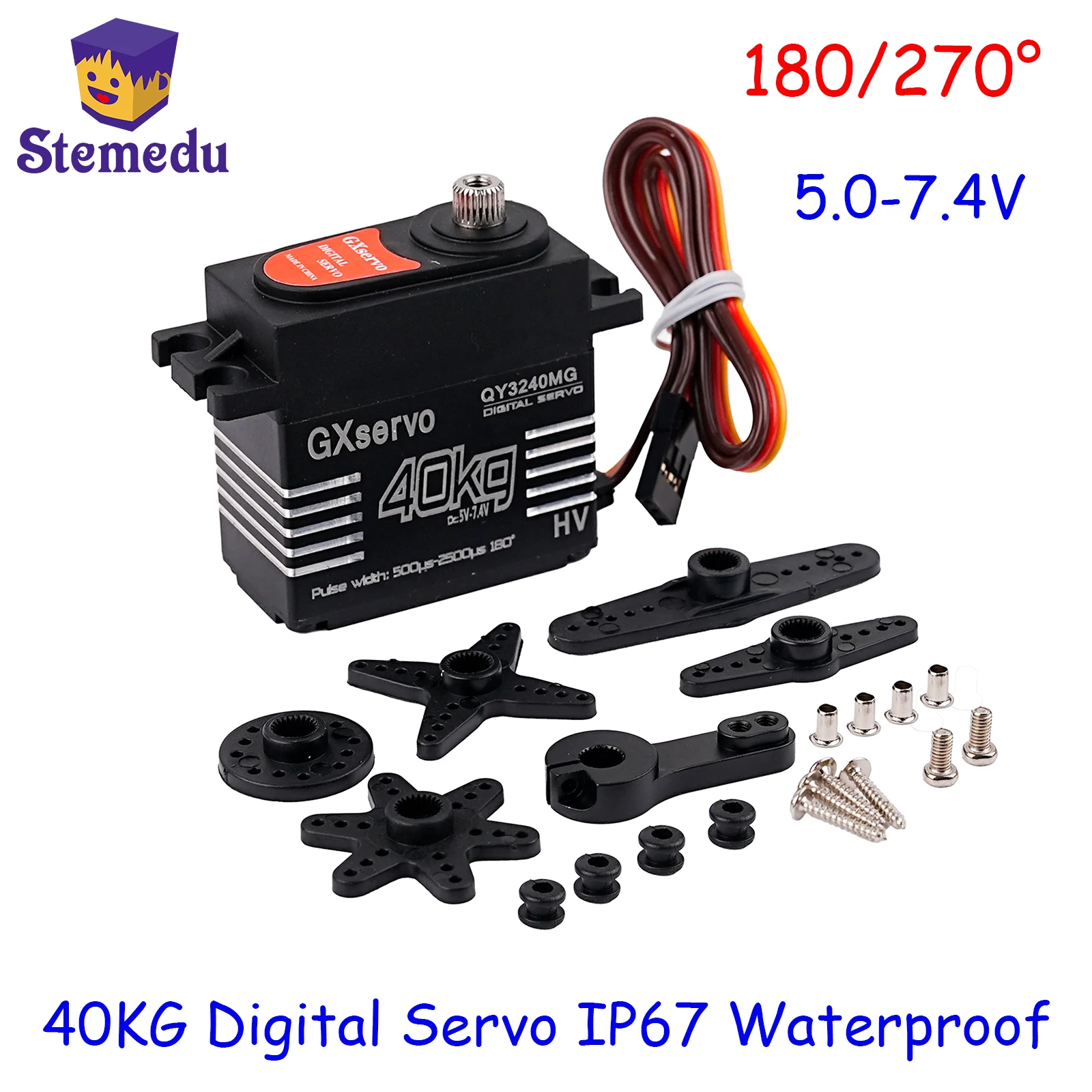 

YP3240MG 40KG Digital Servo IP67 Waterproof High Torque Metal Gear 180/270 Degree for 1:8 1:10 TRX6 Scx10 RC Crawler Car Robot