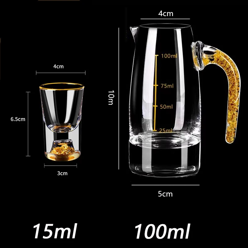 2/7pcs Crystal Glass Short Cup Gift Box Set Lead Free Liquor Glass With Wine Dispenser Golden Vodka Brandy Wine Glasses Soju Cup