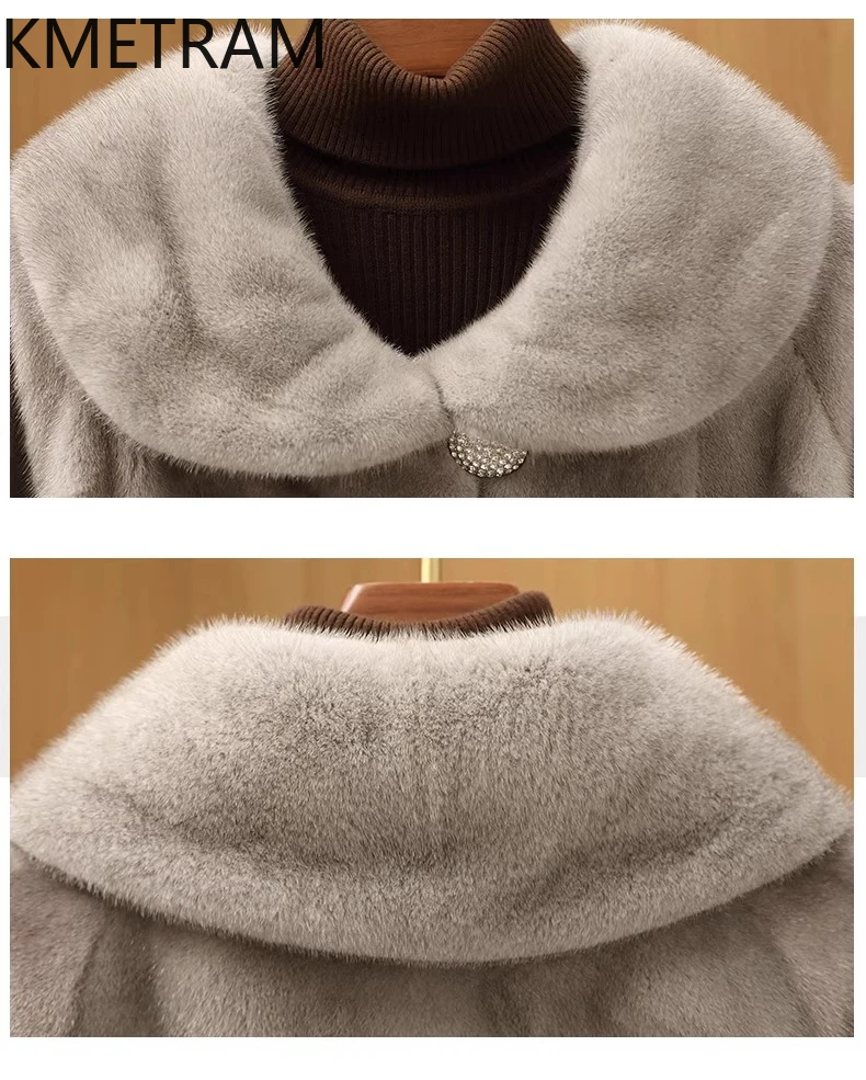 KMETRAM 100% 천연 밍크 퍼 재킷 여성용 럭셔리 라펠 숏 그레이 리얼 퍼 코트 겨울 외투 여성 의류