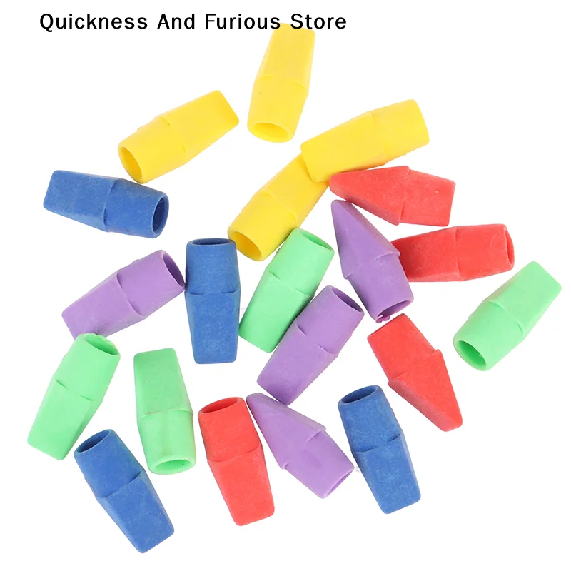 【T】20PC Random Color Erasers Pencil Top Protector Caps Portable Mini Chisel Shape Eraser Student Painting Correction Stationery