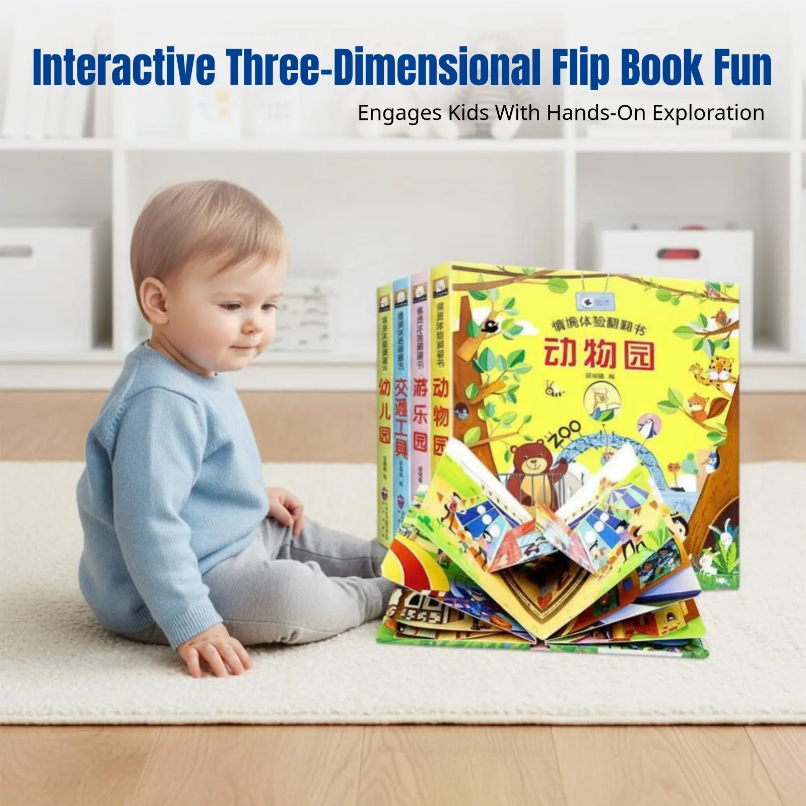 

3D-книга-раскладушка для детей, интерактивный набор книг с окошками, для раннего развития, прочная обложка, случайный дизайн