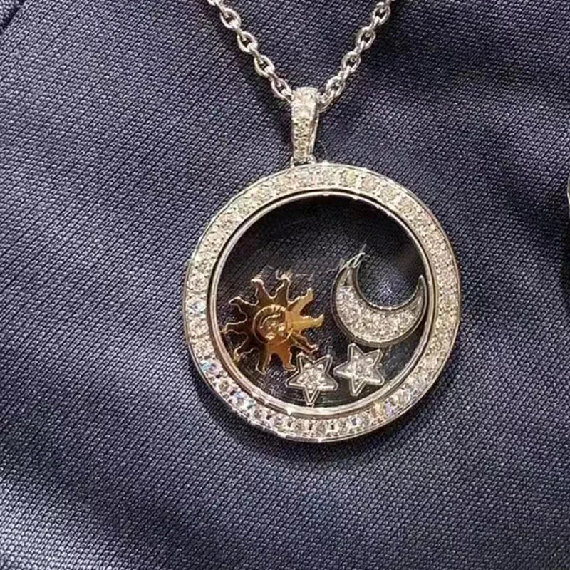 

New Arrival 18K Gold Plated Sun Moon Star Hoop Pendant Necklace for Women Men Matching Couple Jewelry Gift Valentines Day