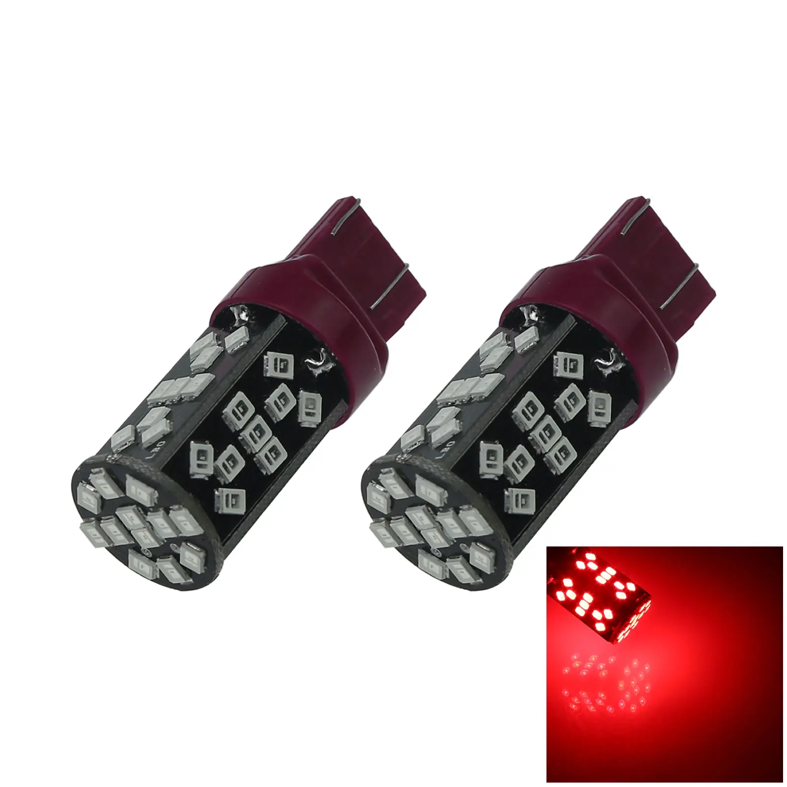 2x Red RV 7443 Brake Blub Camper Lamp 48 Emitters 2835 SMD LED T20 W3X16Q G029-R