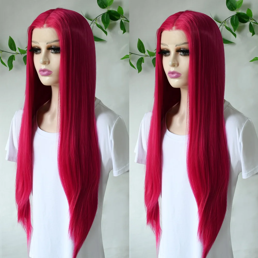 شعر مستعار وردي مستقيم باروكات أمامية من الدانتيل للنساء 13x4 HD باروكات أمامية من الدانتيل شعر مستعار اصطناعي بدون صمغ جاهز لحفلات GoCosplay