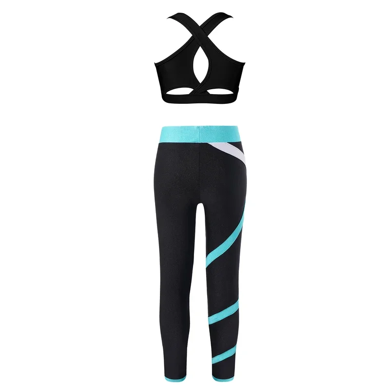 

RT01 Sport Sets for Kids Girls Yoga Tracksuits Sleeveless U Neck Crop Top with Leggings Pants Set for Fitness Gym Workout Sp*Jk2