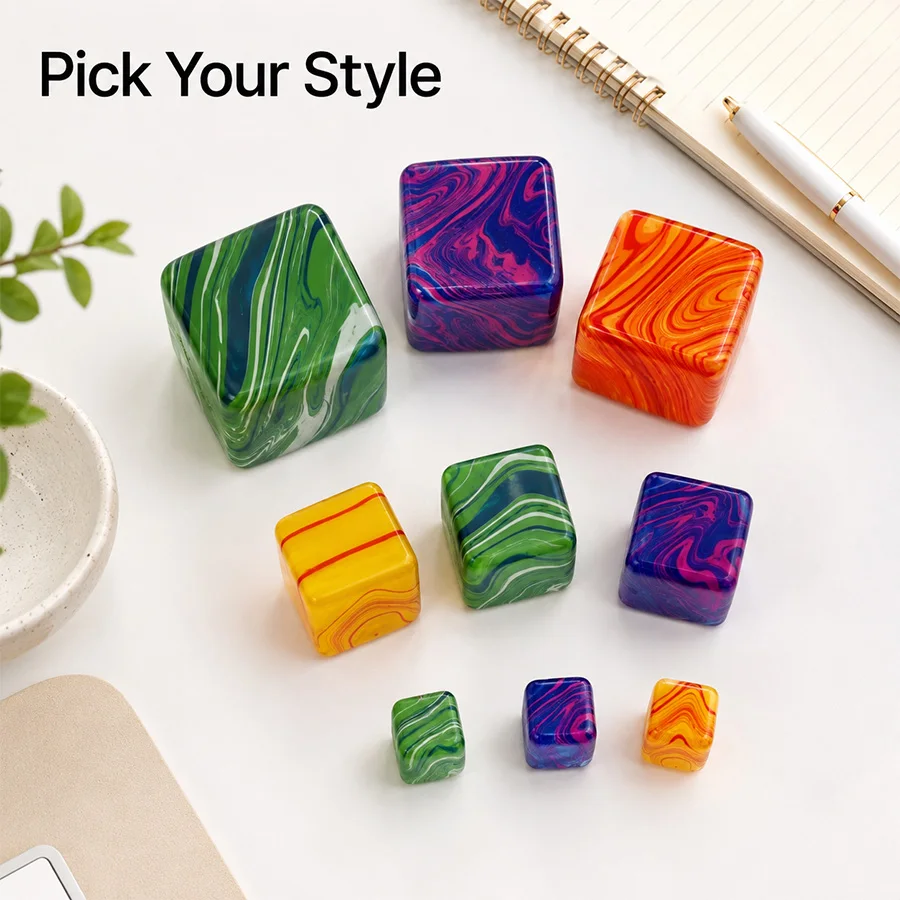 Marbled Swirl Cube Squish Toy Multisize Square Squeeze Toy Portable Desk Toy Holiday Party Gift Kids Interactive Play Toy