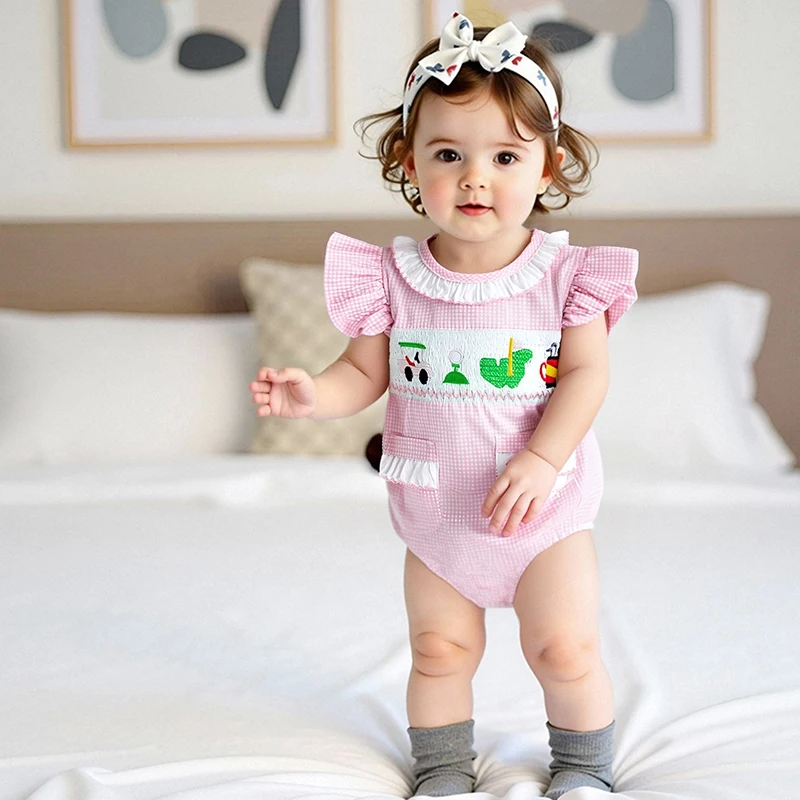 Tutina da neonato con maniche a volant e stampa floreale per neonata carina, girocollo, abbottonata, per abiti estivi alla moda