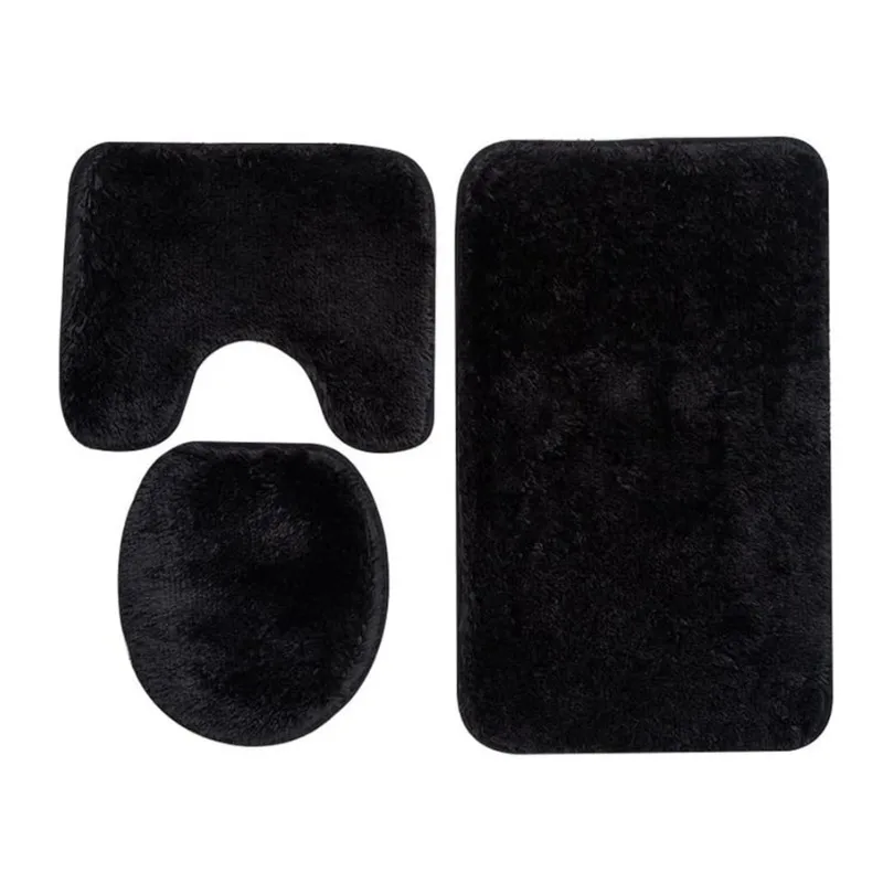 Inyahome 3pcs/set Plush Bathroom Bath Mats Set Anti Slip Toilet Rug and Toilet Lid Cover Soft Fluff Shower Carpet Floor Bath Mat