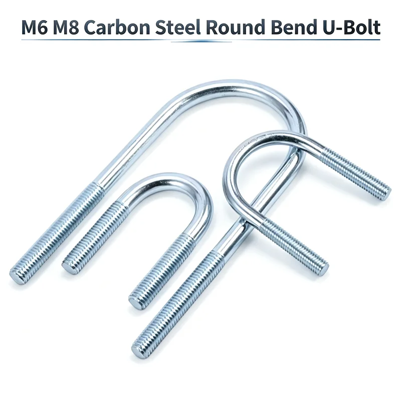 M6 M8 Carbon Steel Round Bend U-Bolt U Clamp Screws Pipe Mounting Fixing Square Clamp Industrial Fastener Bolts