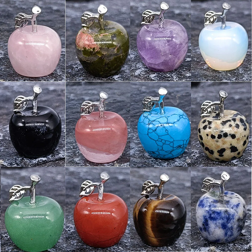 Natural Crystal Apple,handmade Gemstone Apple Ornament with Silver Leaf Stem,used for Home Decoration,collection,and Gift Giving