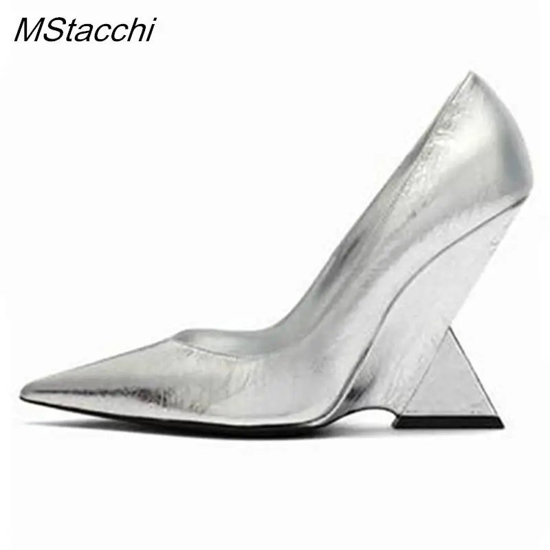 Runway Women Heels Pumps 2024 Designer Shoes Patent leather Pointed Toe Slingback Shallow Luxury Brand Strange Heel Woman Shoes